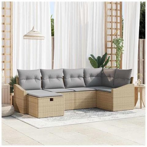 Set Divano da Giardino 6 Pezzi con Cuscini Beige Rattan Poliestere - Foto 2