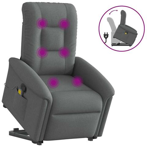 Poltrona Alzapersona Massaggi Reclinabile Grigio Scuro Tessuto - Foto 1