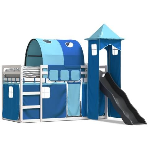 Letto a Castello con Scivolo e Tende Blu 90x200 cm - Foto 1