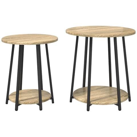 Set di 2 tavolini in legno ingegnerizzato rovere Sonoma e metallo - Foto 1
