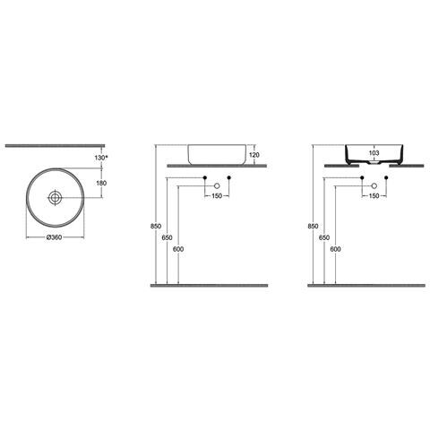 Lavabo Tondo Da Appoggio Senza Troppo Pieno In Ceramica Senza Foro Rubinetto - Tortora Opaco - Foto 2