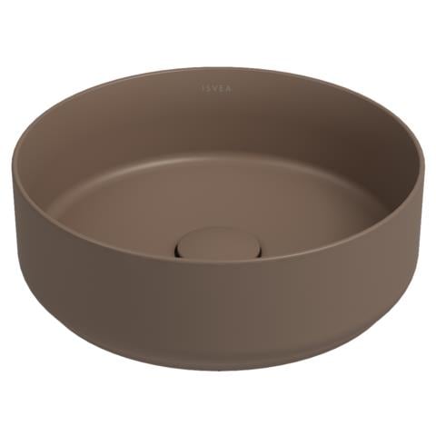 Lavabo Tondo Da Appoggio Senza Troppo Pieno In Ceramica Senza Foro Rubinetto - Tortora Opaco - Foto 1