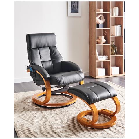 Poltrona Massaggiante Force Con Poggiapiedi Pelle Sintetica Nero - Foto 1