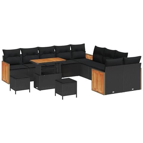 Set Divano da Giardino con cuscino 13 pcs Nero 90 x 55 x 71 cm - Foto 1