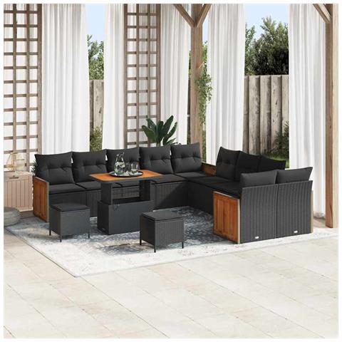 Set Divano da Giardino con cuscino 13 pcs Nero 90 x 55 x 71 cm - Foto 2