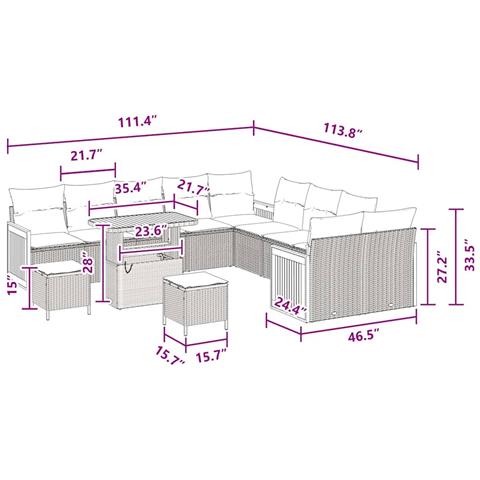 Set Divano da Giardino con cuscino 13 pcs Nero 90 x 55 x 71 cm - Foto 9