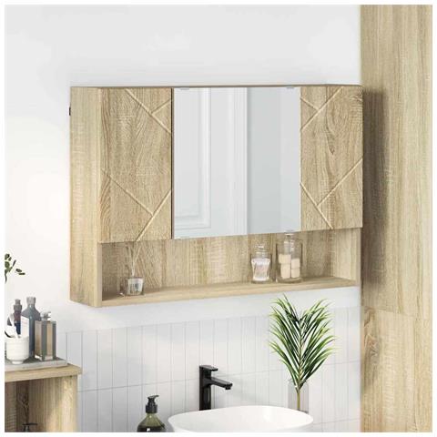 Mobiletto per specchio da bagno rovere sonoma 80 x 17 x 55 cm - Foto 2