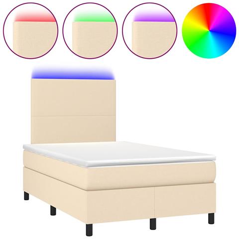 Letto a Molle con Materasso e LED Crema 120x190 cm in Tessuto - Foto 1