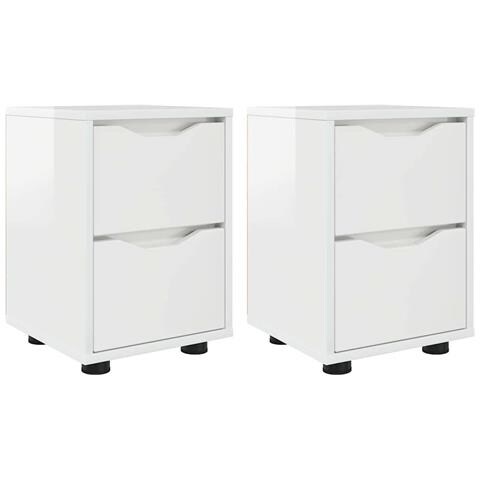 Comodini con cassetto 2 pcs Bianco Lucido 30,5 x 30 x 43 cm - Foto 1