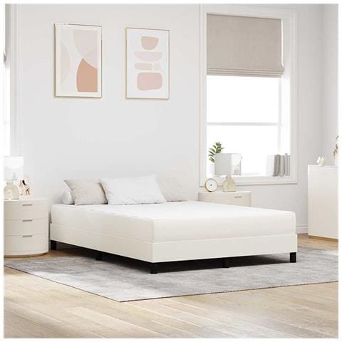 Materasso da Letto con materasso Crema 140 x 190 cm Tessuto - Foto 2