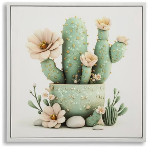 Stampa Su Tela Laccata Con Vasetto Di Cactus D, 40x40 Cm - Foto 1