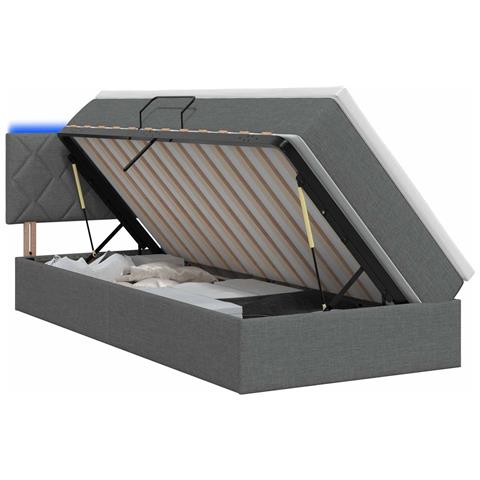 Letto con contenitore LED e materasso Grigio Scuro 90 x 200 cm - Foto 1