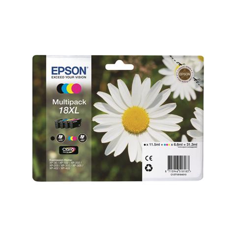 C13T18164020 Cartuccia Ink Originale Nera Ciano Magenta Gialla per Epson XP212/215/225/312/315/322/325/412/415/422/425 Capacità 470 Pagine Blister 4 pezzi - Foto 2