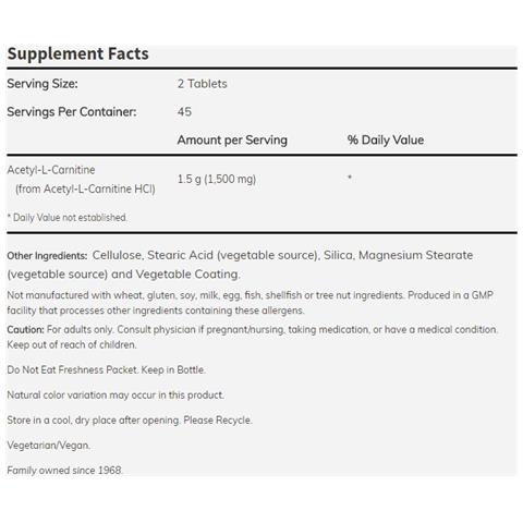 Acetyl L-carnitine 750mg 90 Tabs - L-carnitina - Foto 2