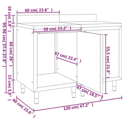 Mobiletto con Piano di Lavoro 120x60x96 cm in Acciaio Inox - Foto 2