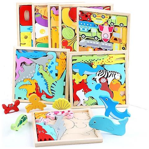 HTN - Baby Montessori Toys Wooden Puzzle Tangram Jigsaw Game 3d Puzzle ...
