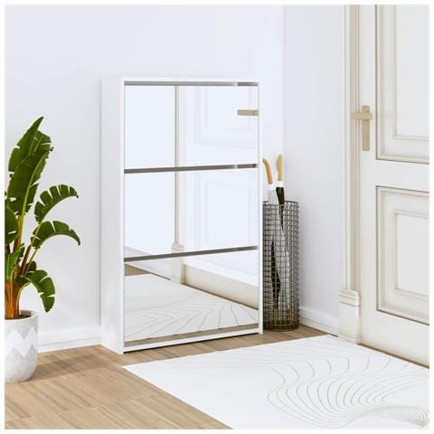 Scarpiera Con Specchio A 3 Livelli Bianco Lucido 63x17x102,5 Cm - Foto 6