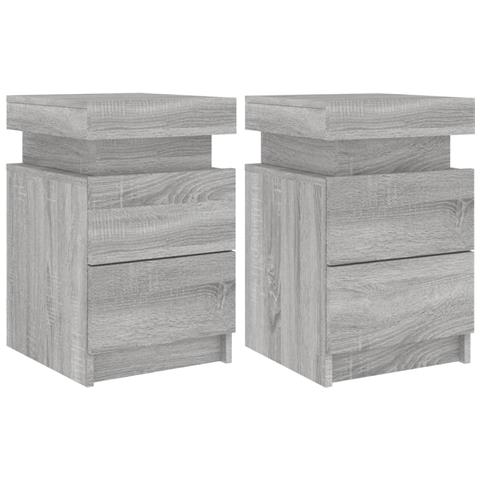 Comodini Con Luci Led 2pz Grigio Sonoma 35x39x55 Cm - Foto 2