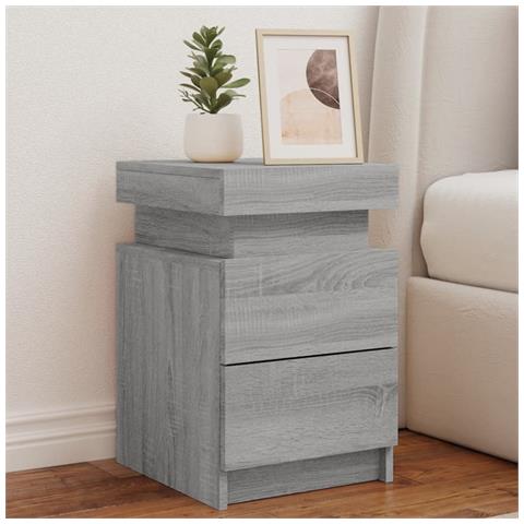 Comodini Con Luci Led 2pz Grigio Sonoma 35x39x55 Cm - Foto 1