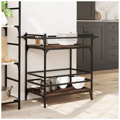 Carrello Cucina Rovere Marrone 82x40x78,5 Cm Legno Multistrato - Foto 3