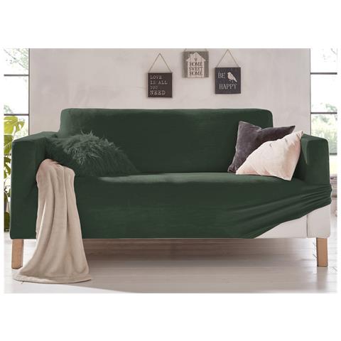 Copridivano Elasticizzato Effetto Velluto Modello Morbidissimo Colore Verde 3 Posti Verde - Foto 1