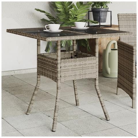 Tavolo Da Giardino Piano In Vetro Grigio 80x80x75 Cm Polyrattan - Foto 1