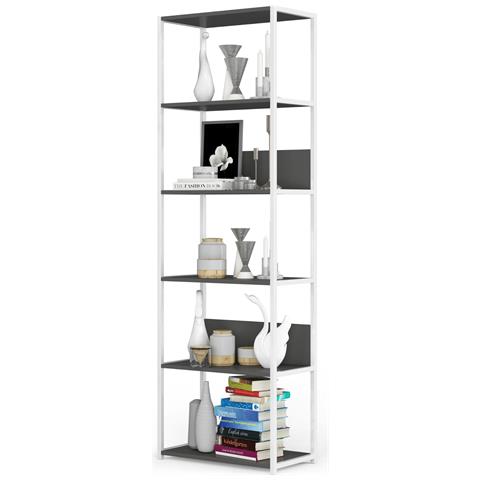 Scaffale stile loft con ripiani in legno, 6 ripiani, 60x32x192 cm, Colore Bianco e Grigio - Foto 2