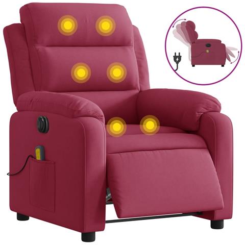 Poltrona Massaggiante Reclinabile Elettrica Rosso Vino Velluto - Foto 1