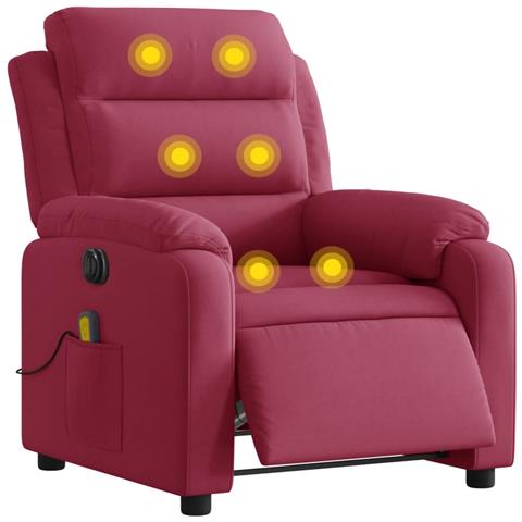 Poltrona Massaggiante Reclinabile Elettrica Rosso Vino Velluto - Foto 2