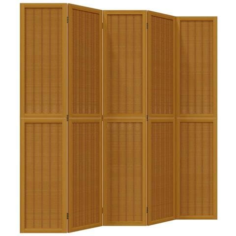 Divisorio Ambienti 5 Pannelli Marrone Legno Massello Paulownia - Foto 2