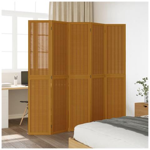 Divisorio Ambienti 5 Pannelli Marrone Legno Massello Paulownia - Foto 3