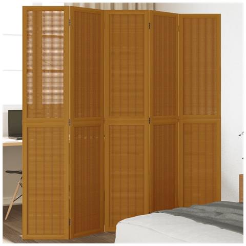 Divisorio Ambienti 5 Pannelli Marrone Legno Massello Paulownia - Foto 1