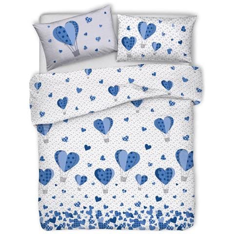 Copripiumino Sacco Piumone Pensieri Delicati Cotone Disegno Mongolfiera Singolo Blu - Foto 1