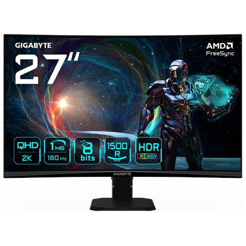 GS27QCA 27" QHD Monitor Gaming Curvo - 2560 x 1440, 180Hz, 1ms, 250 cd /m², FreeSync, HDR Ready, HDMI 2.0, DisplayPort 1.4 - Foto 2