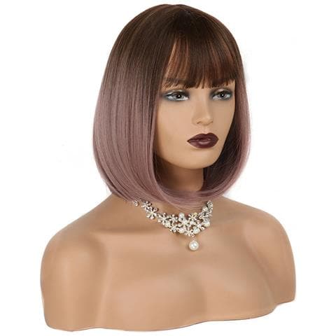 Elegante Parrucca Bob Marrone Con Frangia Per Donna Purple - Foto 1