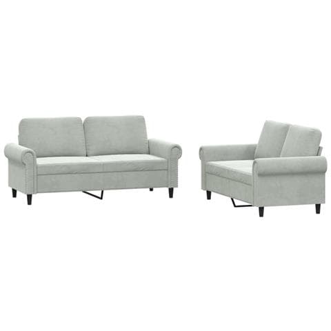 Set Di Divani 2 Pz Con Cuscini Grigio Chiaro In Velluto - Foto 2