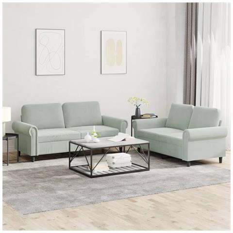 Set Di Divani 2 Pz Con Cuscini Grigio Chiaro In Velluto - Foto 1