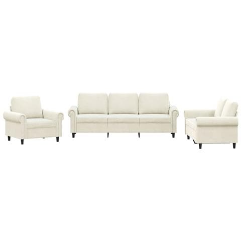 Set Di Divani 3 Pz Con Cuscini Crema In Velluto - Foto 2