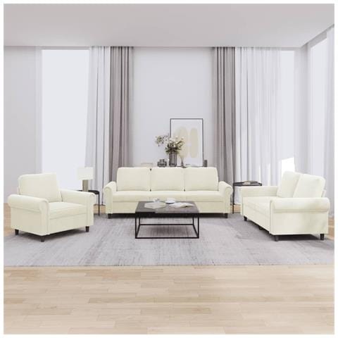 Set Di Divani 3 Pz Con Cuscini Crema In Velluto - Foto 1