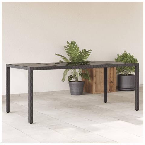 Tavolo Da Giardino Piano In Vetro Nero 190x90x75 Cm Polyrattan - Foto 1