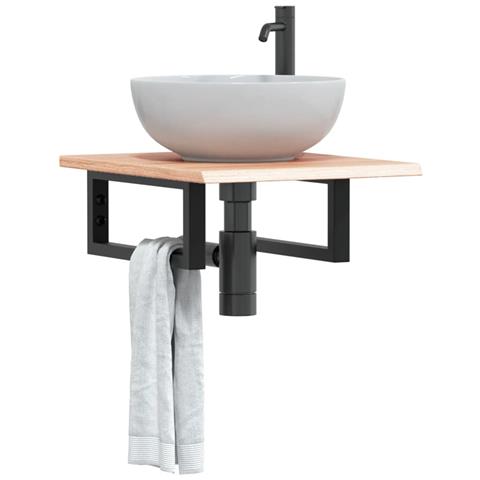 Ripiano A Parete Per Lavabo In Acciaio E Massello Di Rovere - Foto 8