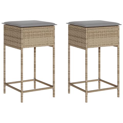 Sgabelli Da Bar Con Cuscini 2 Pz Beige In Polyrattan - Foto 1
