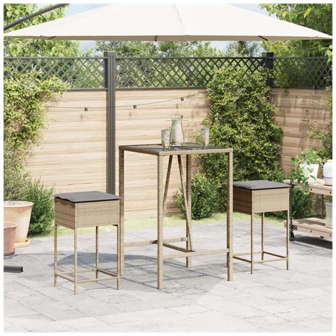 Sgabelli Da Bar Con Cuscini 2 Pz Beige In Polyrattan - Foto 2