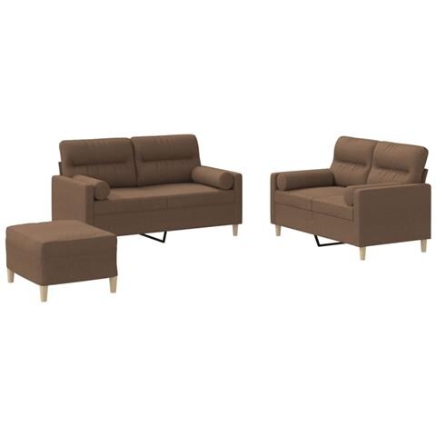Set di Divani 3 pz con Cuscini Marrone in Tessuto - Foto 1