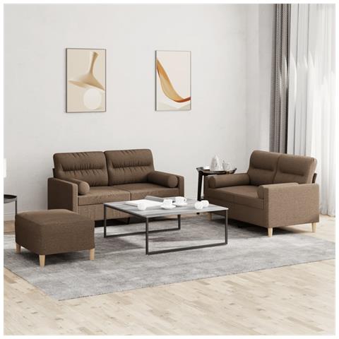 Set di Divani 3 pz con Cuscini Marrone in Tessuto - Foto 2