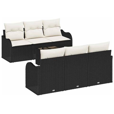 Set di divani da giardino 7 pezzi con cuscini neri in polyrattan - Foto 1