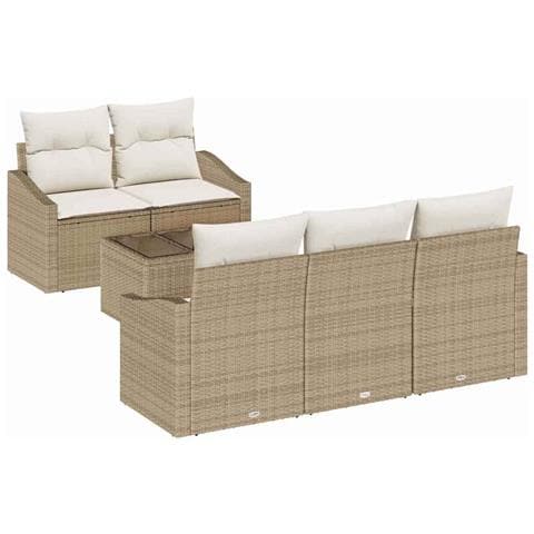 Set Divano da Giardino 6 Pezzi con Cuscini Beige Rattan Poliestere - Foto 1