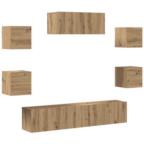 Set Mobile TV 7 pz Montato a Parete Rovere Artigianale - Foto 1