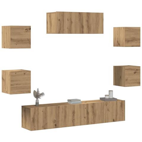 Set Mobile TV 7 pz Montato a Parete Rovere Artigianale - Foto 2