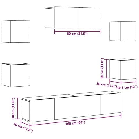 Set Mobile TV 7 pz Montato a Parete Rovere Artigianale - Foto 9